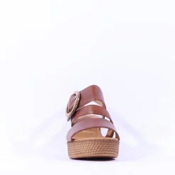 Women Gabor Drama Wedge Ring Buckle Sandal - Camel Leather