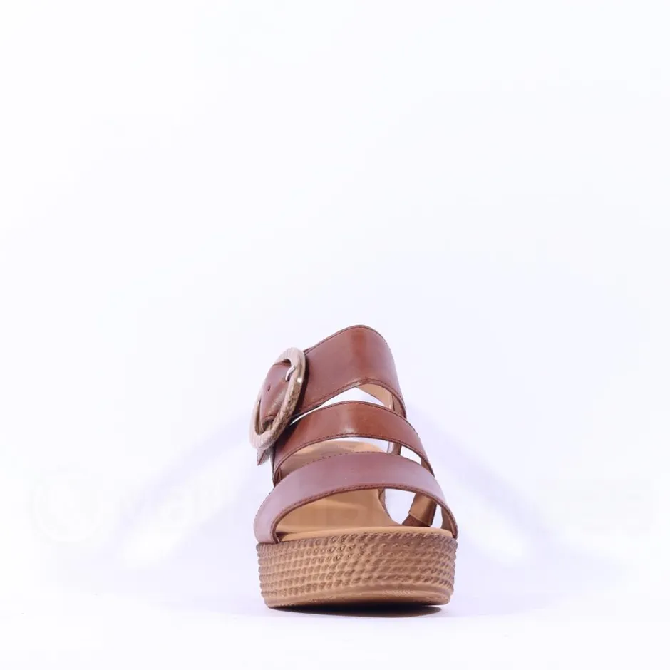 Women Gabor Drama Wedge Ring Buckle Sandal - Camel Leather