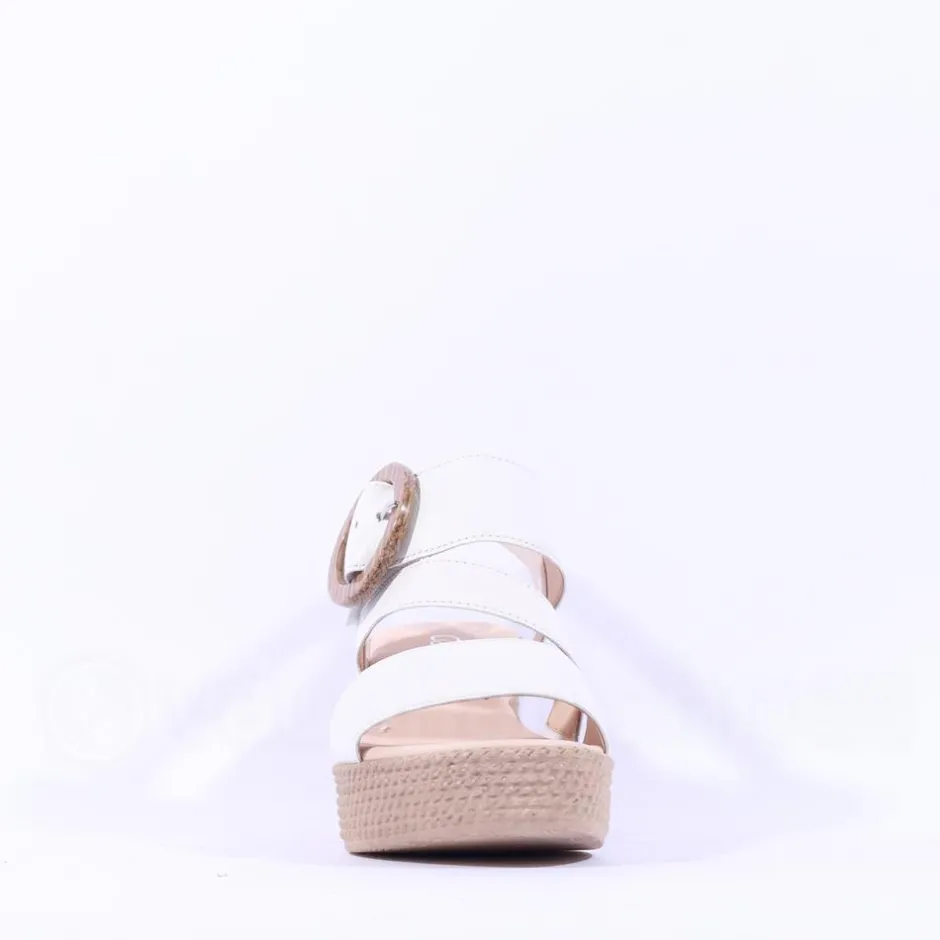 Women Gabor Drama Wedge Ring Buckle Sandal - Off White Leather