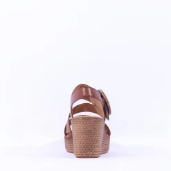 Women Gabor Drama Wedge Ring Buckle Sandal - Camel Leather