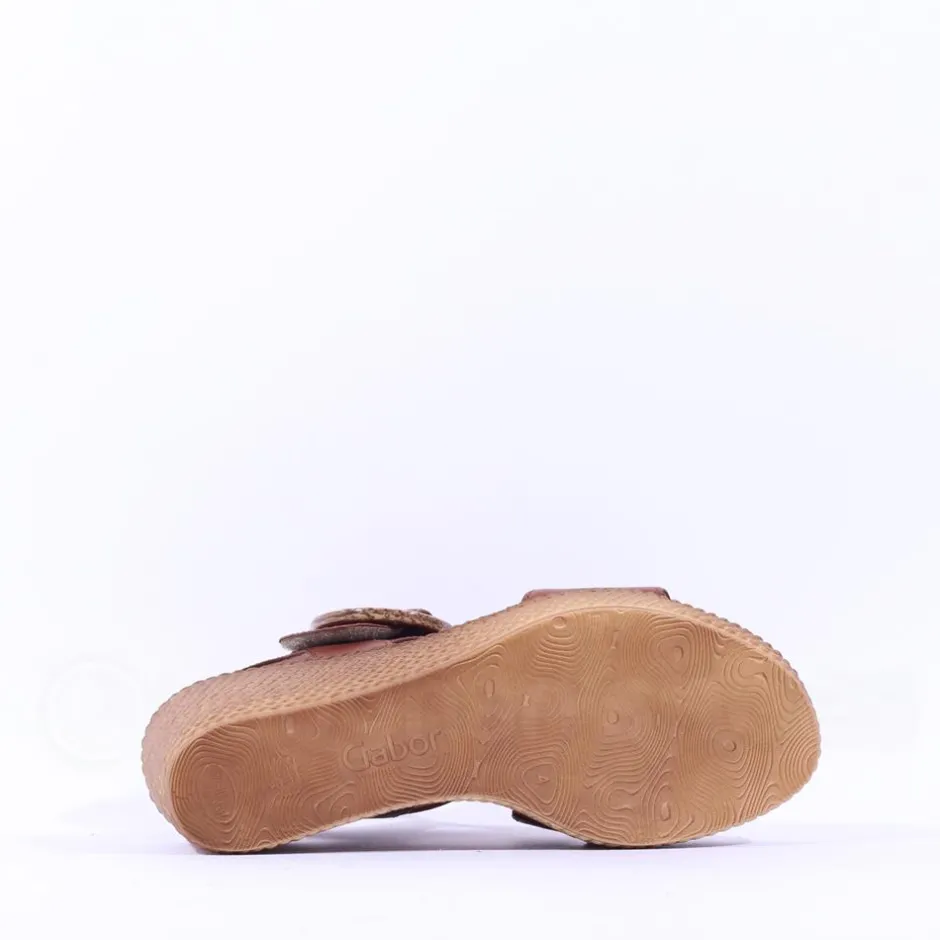 Women Gabor Drama Wedge Ring Buckle Sandal - Camel Leather