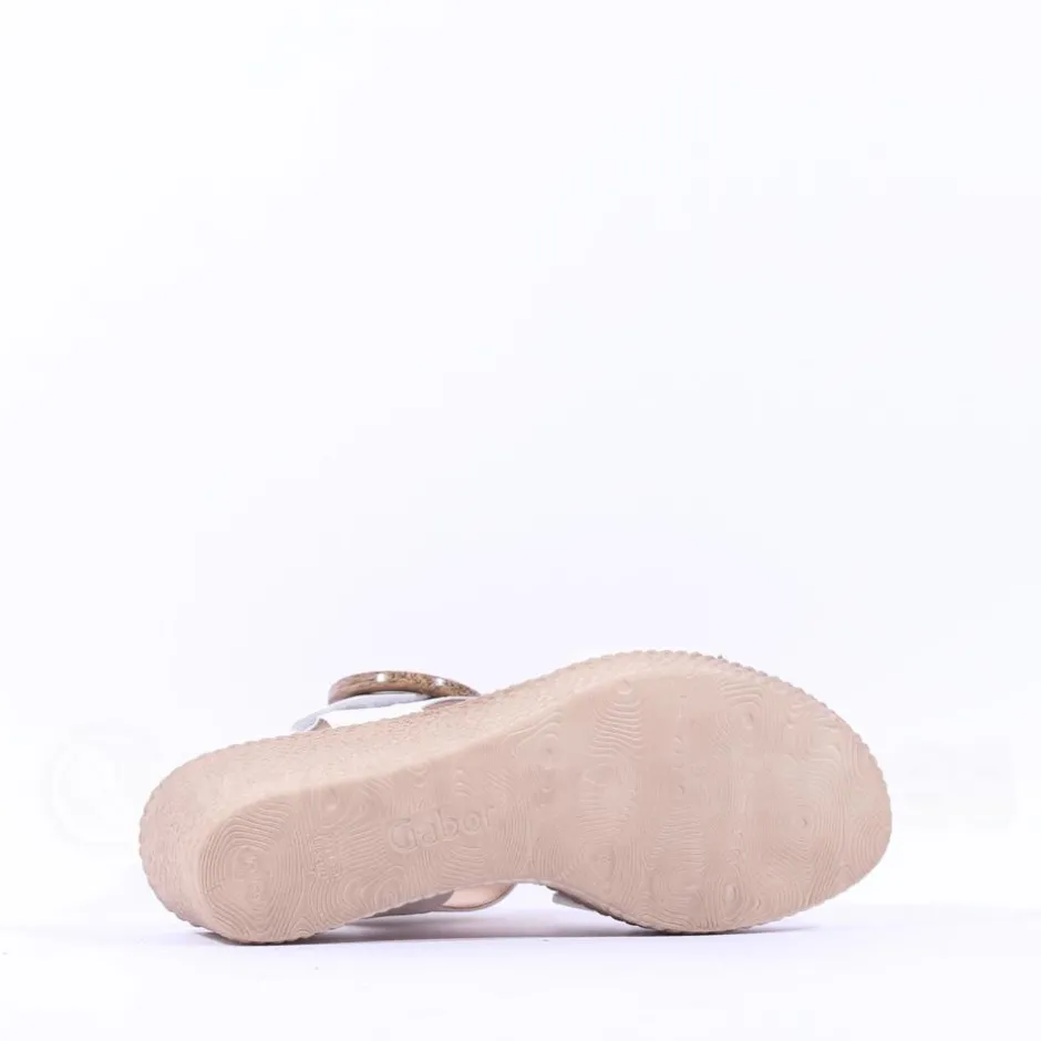 Women Gabor Drama Wedge Ring Buckle Sandal - Off White Leather