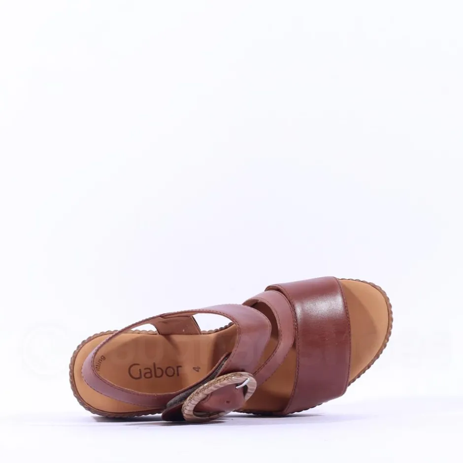 Women Gabor Drama Wedge Ring Buckle Sandal - Camel Leather