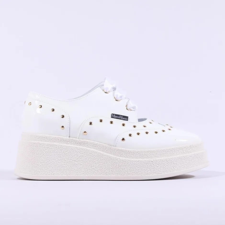 Women Marco Moreo Dublin Stud Lace Wedge - White Patent