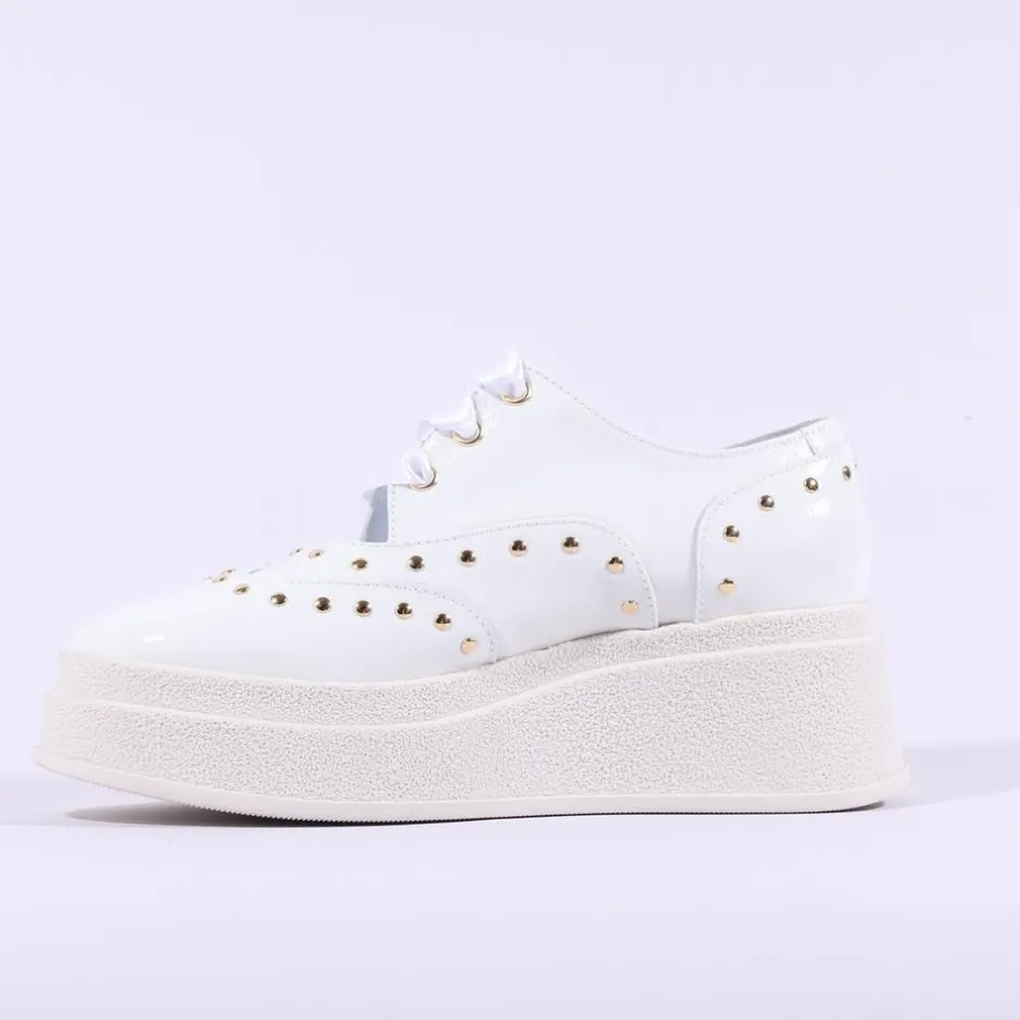 Women Marco Moreo Dublin Stud Lace Wedge - White Patent