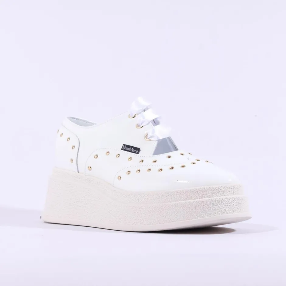 Women Marco Moreo Dublin Stud Lace Wedge - White Patent