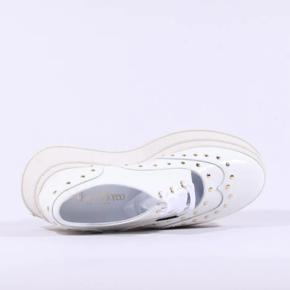 Women Marco Moreo Dublin Stud Lace Wedge - White Patent