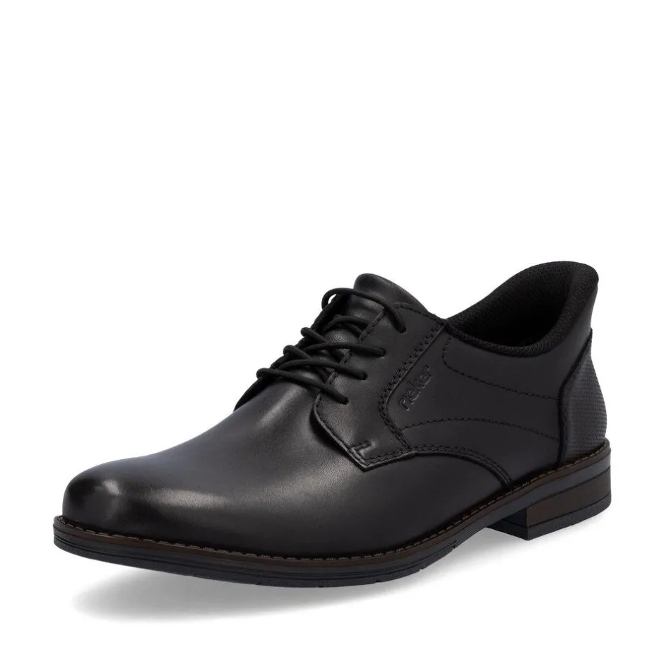 Rieker Men Easy On Elasticated Lace Shoe - Black Leather