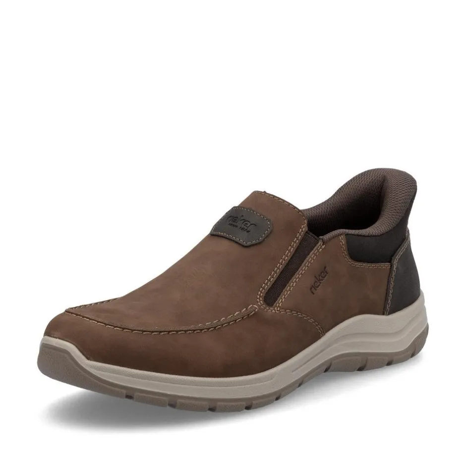 Rieker Men Easy On Slip On Shoe - Brown Combi Leather