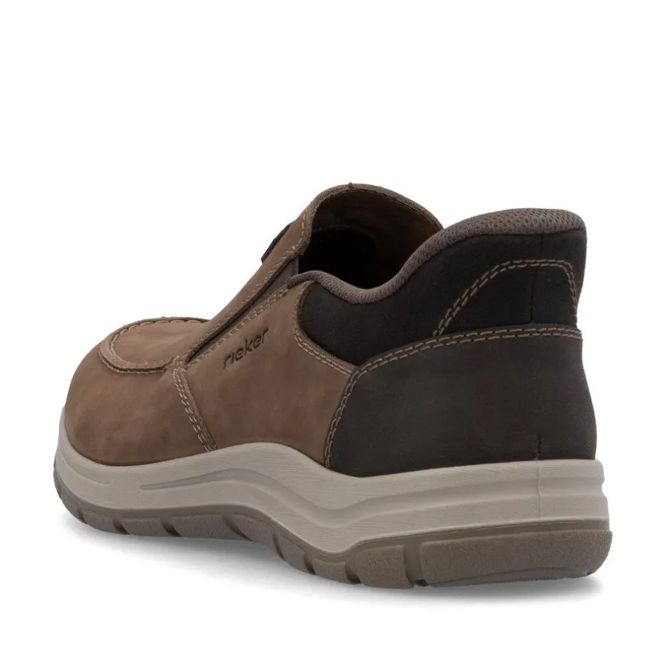 Rieker Men Easy On Slip On Shoe - Brown Combi Leather