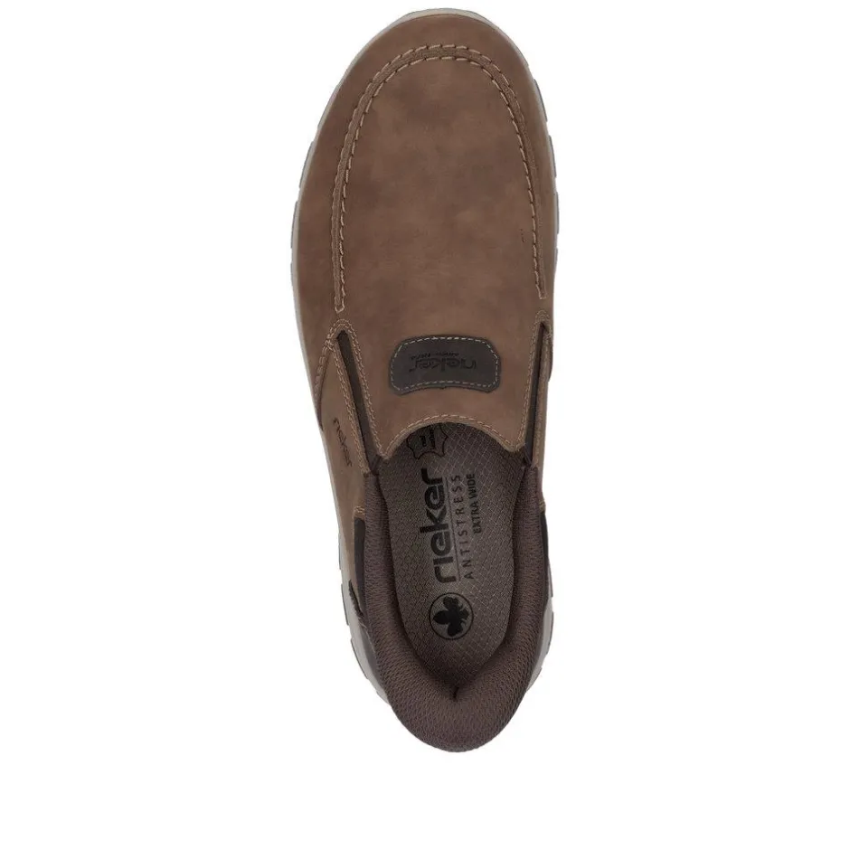 Rieker Men Easy On Slip On Shoe - Brown Combi Leather