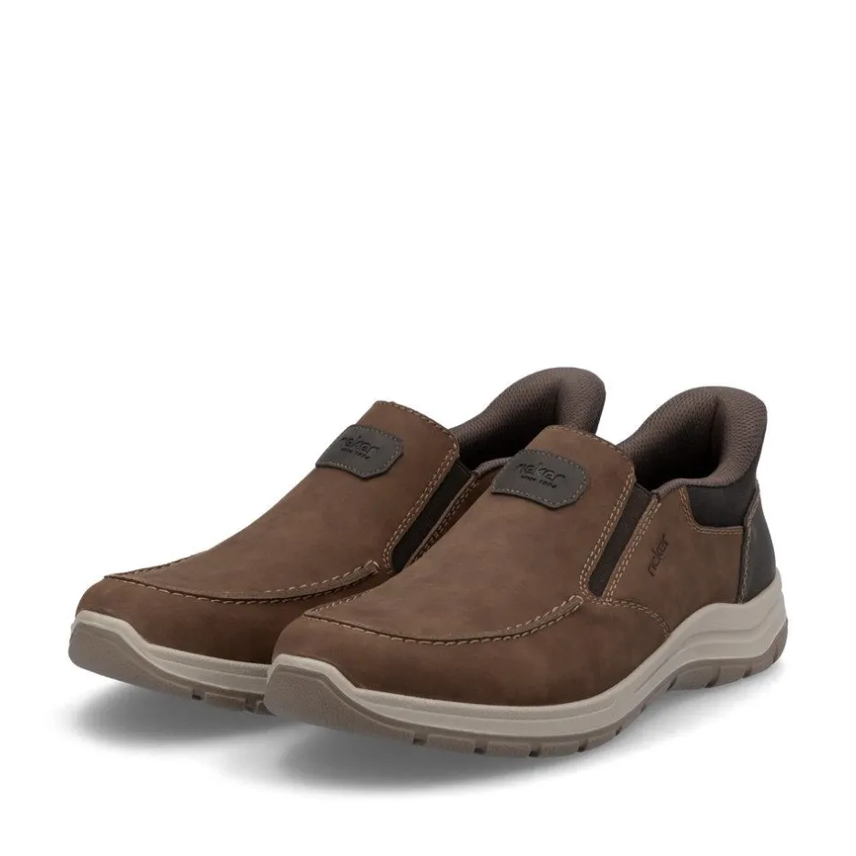 Rieker Men Easy On Slip On Shoe - Brown Combi Leather