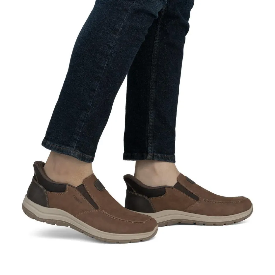 Rieker Men Easy On Slip On Shoe - Brown Combi Leather