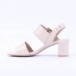 Women Caprice Edison Block Heel Buckle Sandal - Cream Leather