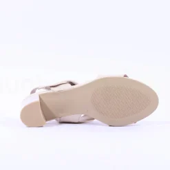 Women Caprice Edison Block Heel Buckle Sandal - Cream Leather