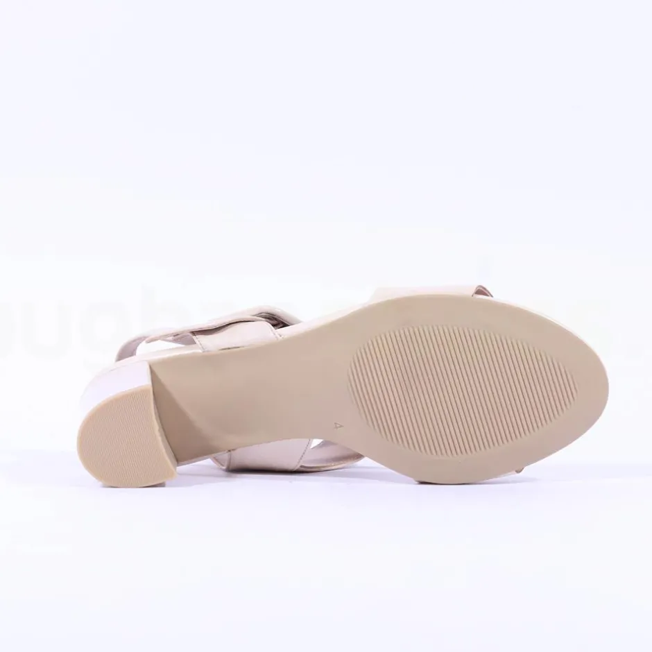 Women Caprice Edison Block Heel Buckle Sandal - Cream Leather