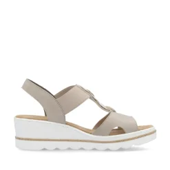 Women Rieker Elasticated Circle Wedge Sandal - Beige