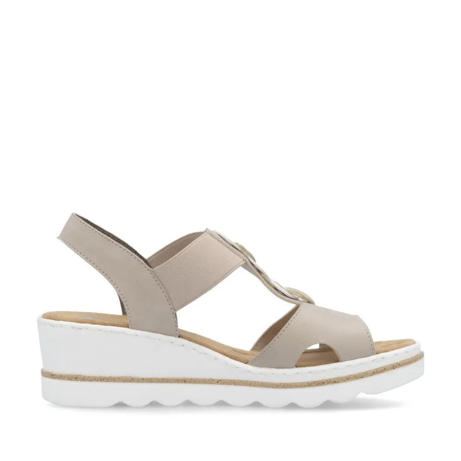 Women Rieker Elasticated Circle Wedge Sandal - Beige