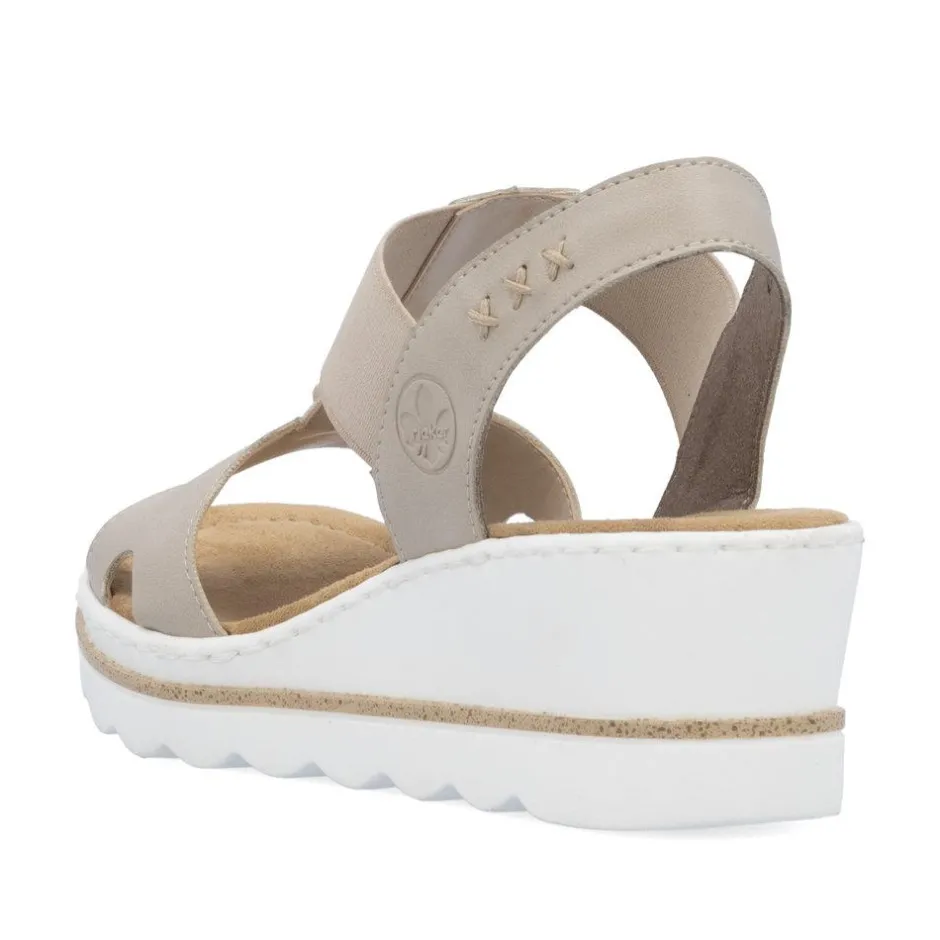 Women Rieker Elasticated Circle Wedge Sandal - Beige