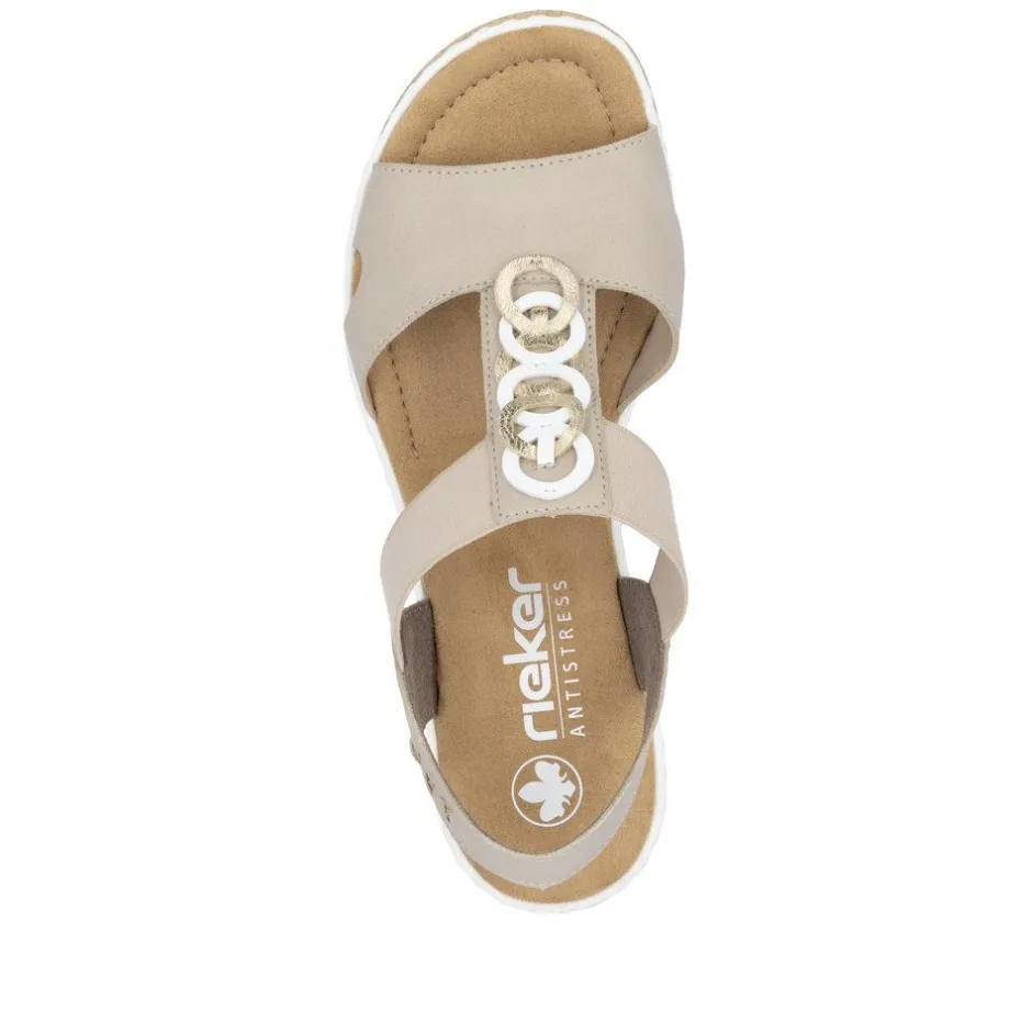 Women Rieker Elasticated Circle Wedge Sandal - Beige