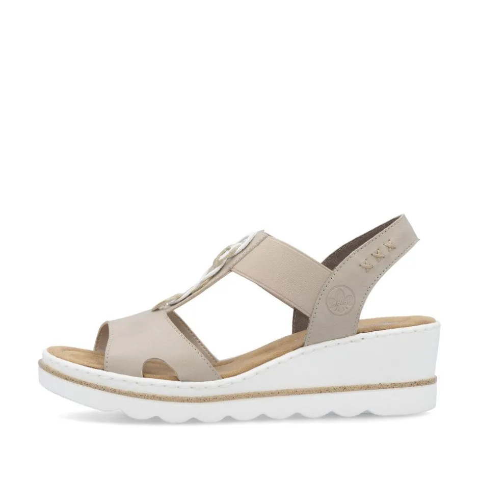 Women Rieker Elasticated Circle Wedge Sandal - Beige