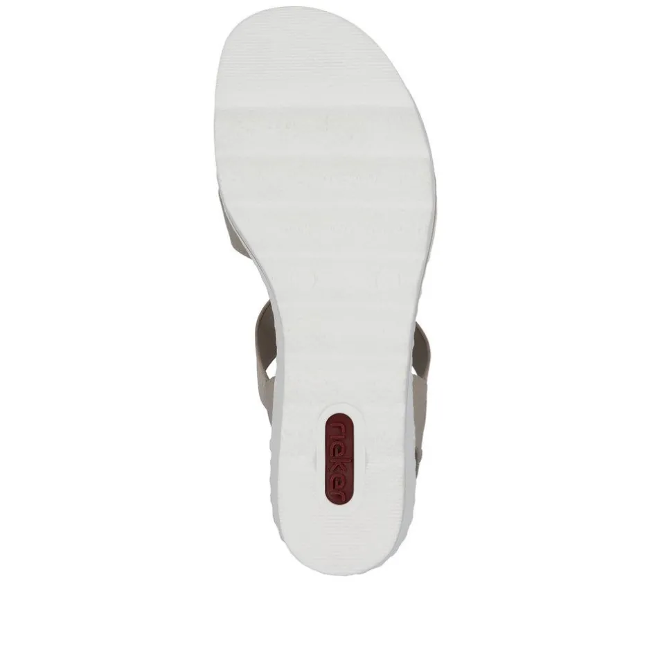 Women Rieker Elasticated Circle Wedge Sandal - Beige