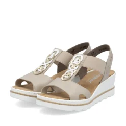 Women Rieker Elasticated Circle Wedge Sandal - Beige