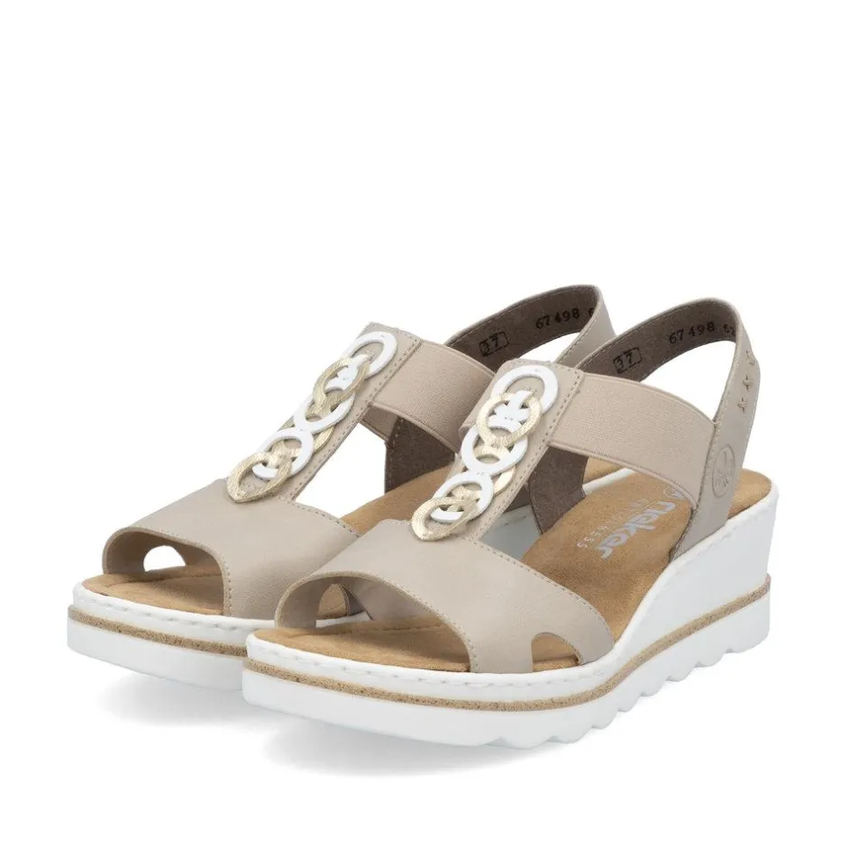 Women Rieker Elasticated Circle Wedge Sandal - Beige
