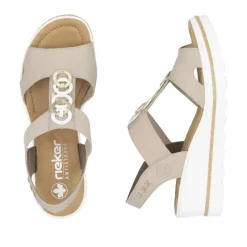 Women Rieker Elasticated Circle Wedge Sandal - Beige