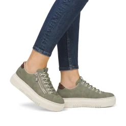 Women Rieker Elasticated Lace Platform Trainer - Green Leopard