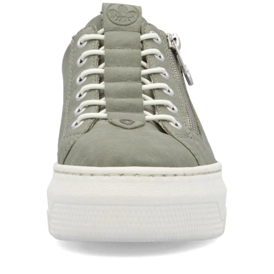 Women Rieker Elasticated Lace Platform Trainer - Green Leopard