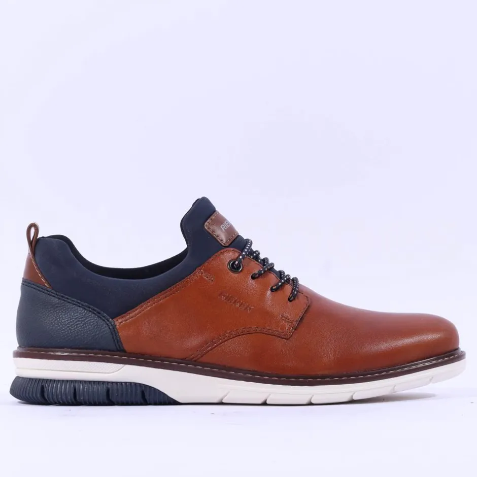 Rieker Men Elasticated Lace Slip On Shoe - Brown Navy