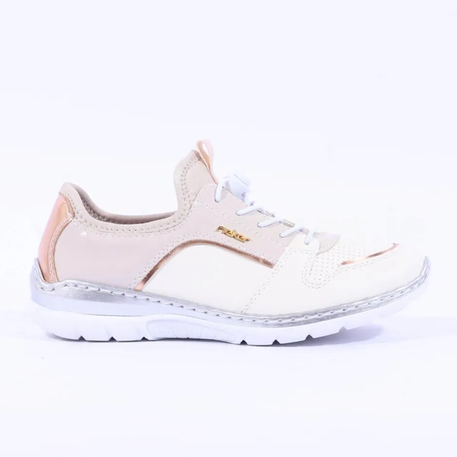 Women Rieker Elasticated Lace Slip On Trainer - Cream Rose Gold
