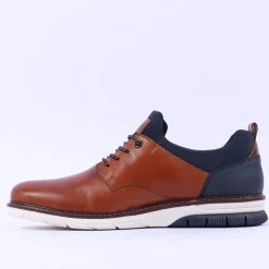 Rieker Men Elasticated Lace Slip On Shoe - Brown Navy