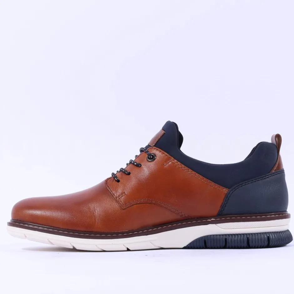 Rieker Men Elasticated Lace Slip On Shoe - Brown Navy