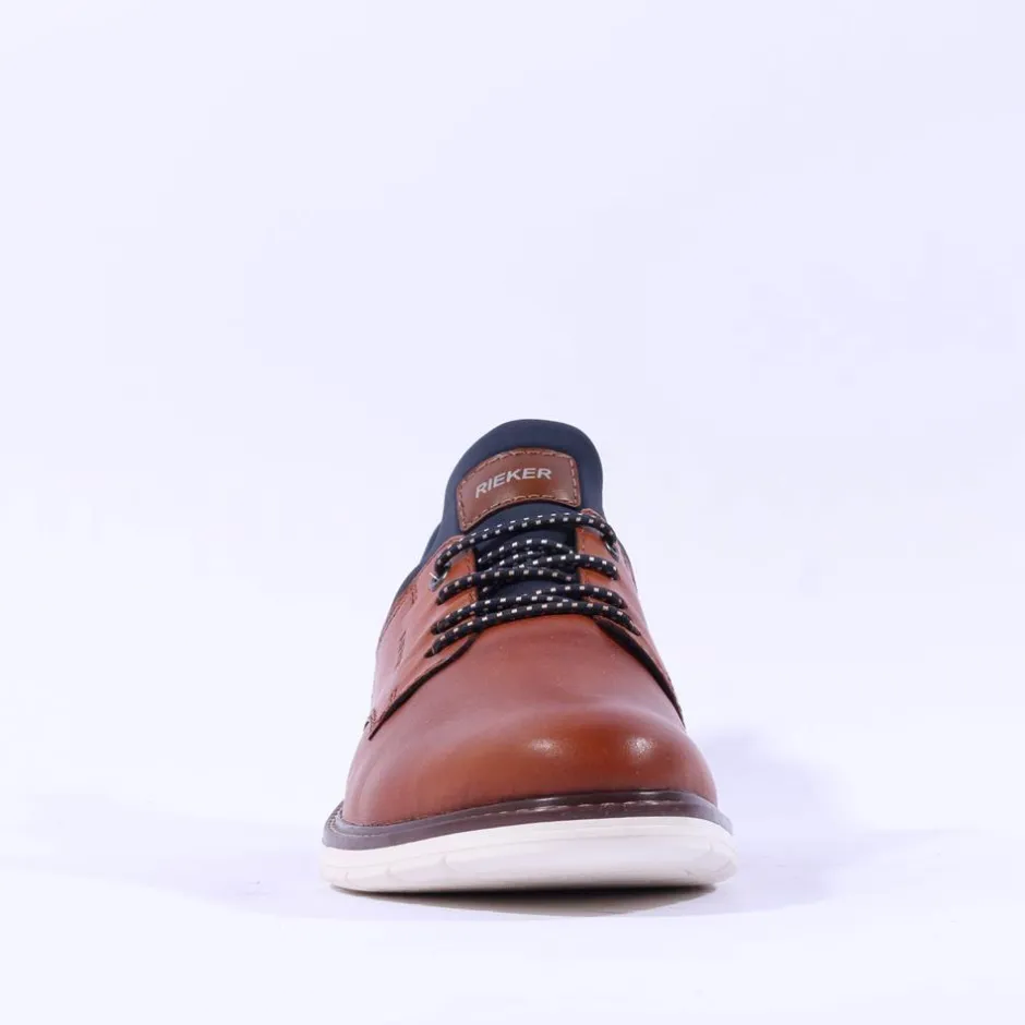 Rieker Men Elasticated Lace Slip On Shoe - Brown Navy
