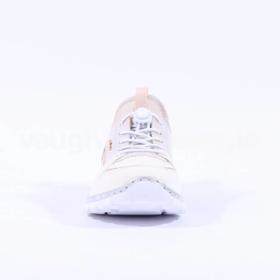 Women Rieker Elasticated Lace Slip On Trainer - Cream Rose Gold