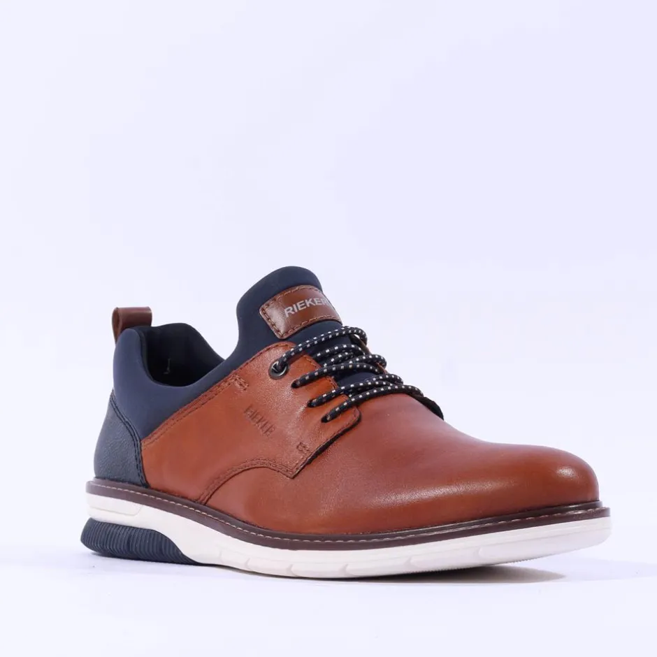Rieker Men Elasticated Lace Slip On Shoe - Brown Navy