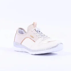 Women Rieker Elasticated Lace Slip On Trainer - Cream Rose Gold