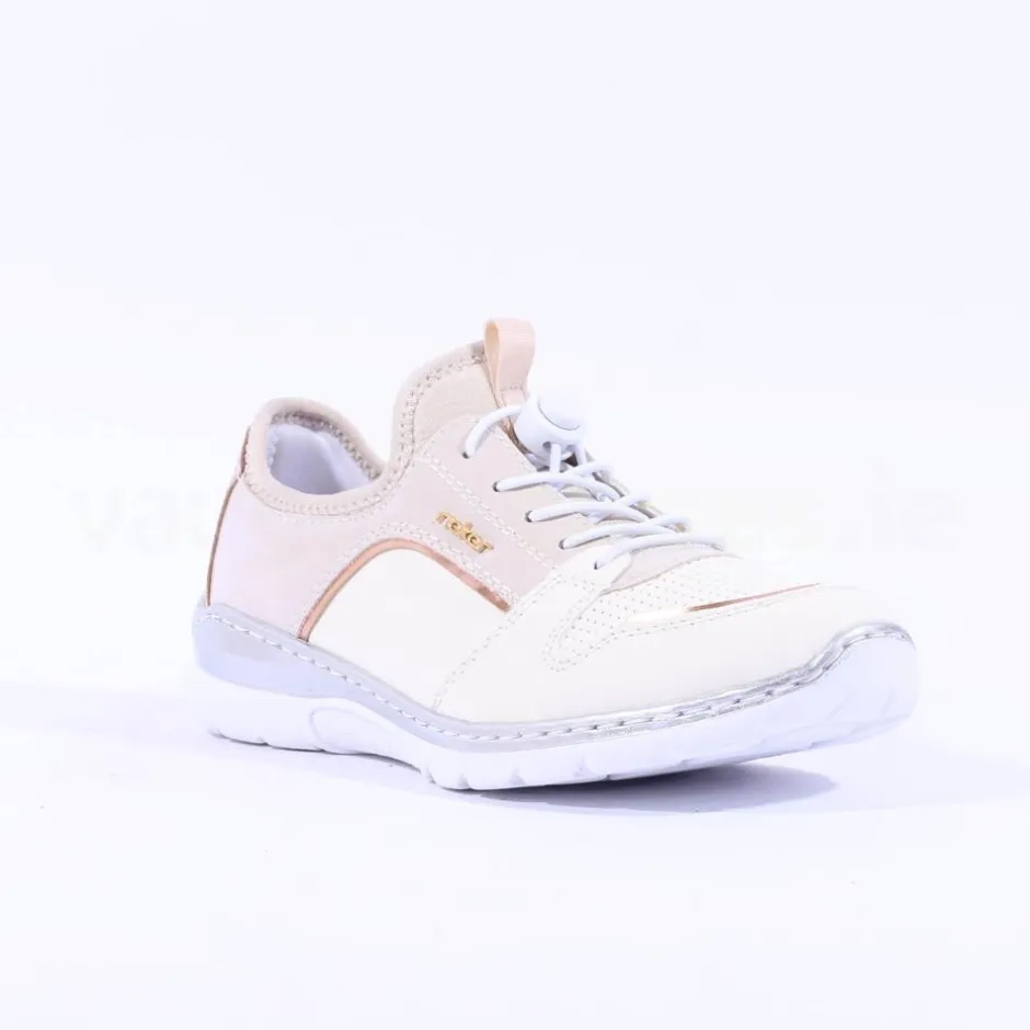 Women Rieker Elasticated Lace Slip On Trainer - Cream Rose Gold