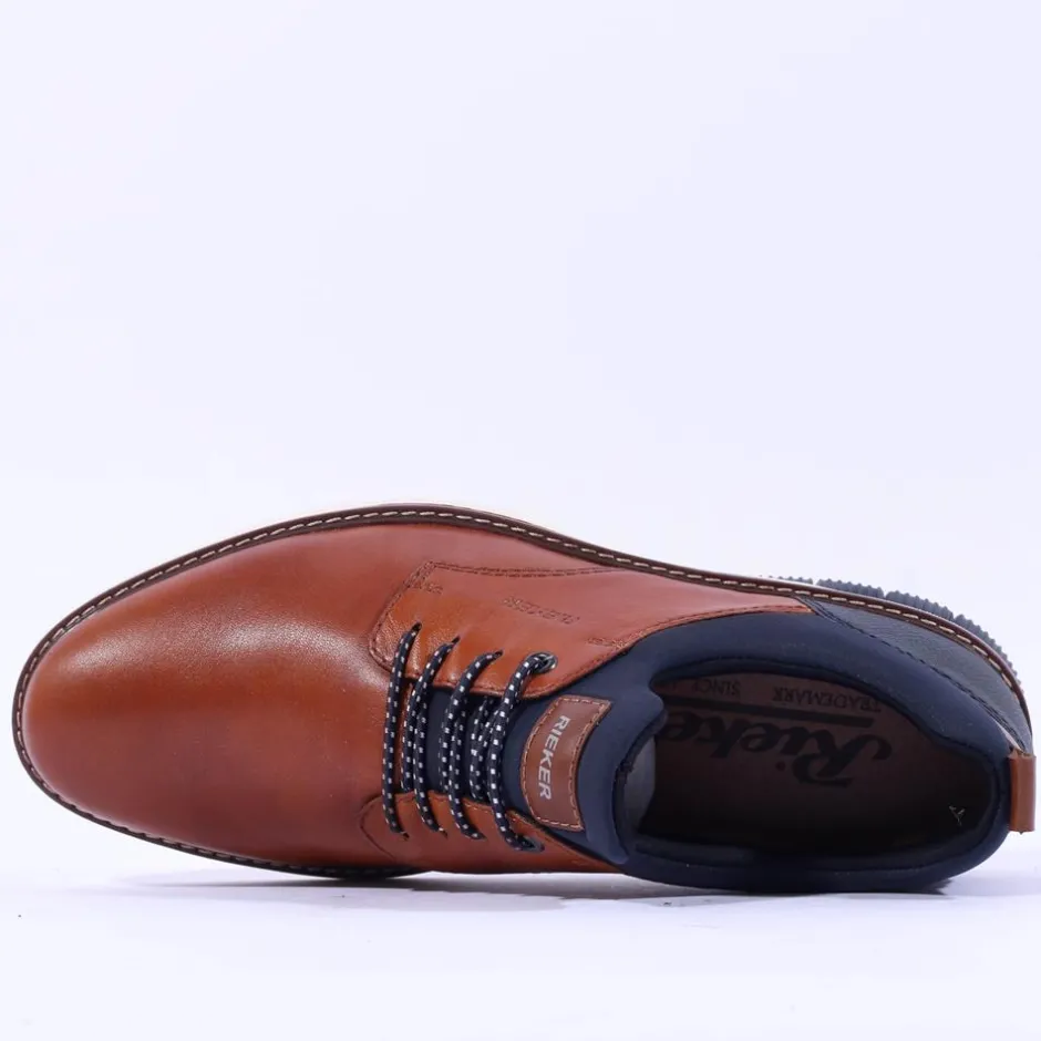 Rieker Men Elasticated Lace Slip On Shoe - Brown Navy