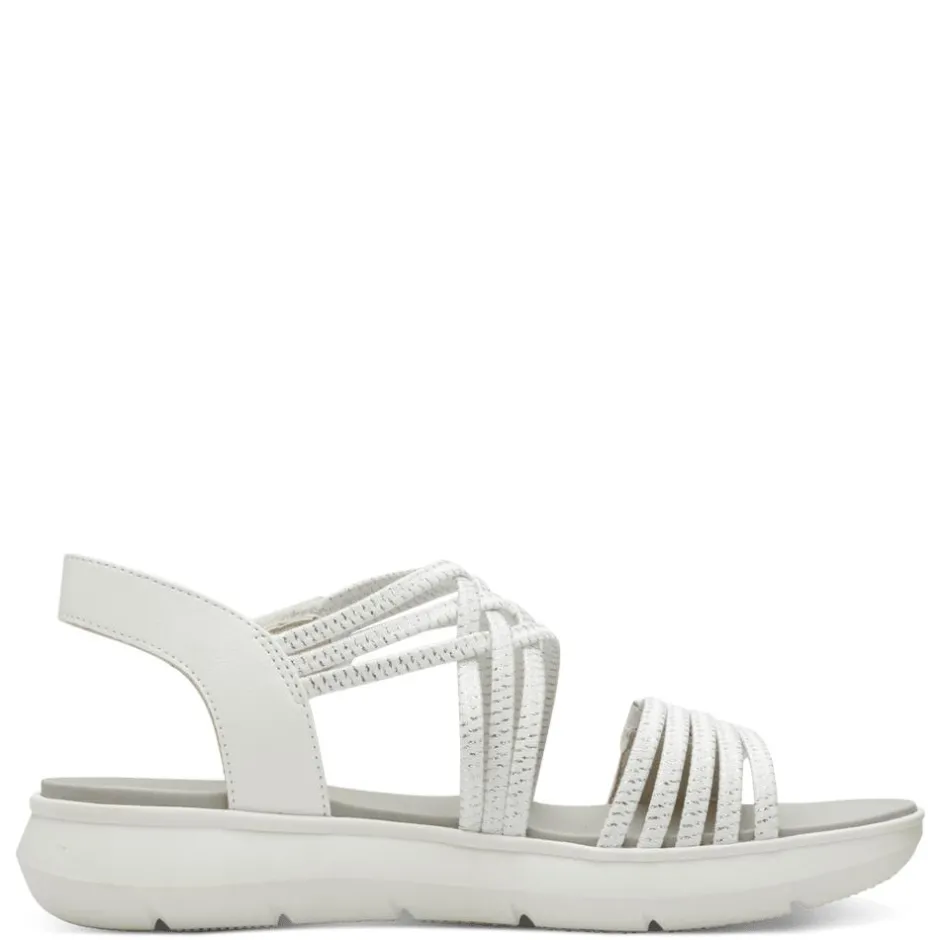 Women Jana Elasticated Strappy Platform Sandal - White Silver