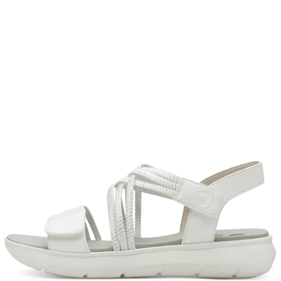 Women Jana Elasticated Strappy Platform Sandal - White Silver