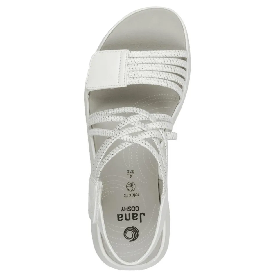 Women Jana Elasticated Strappy Platform Sandal - White Silver