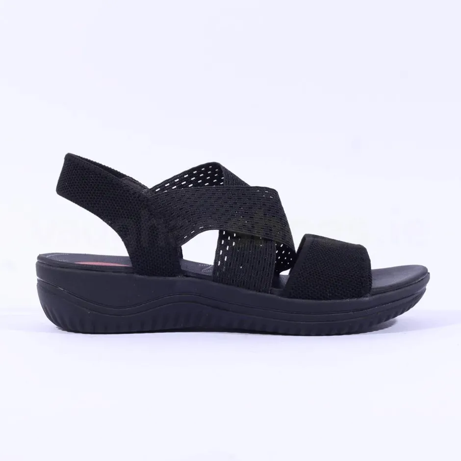 Women Jana Elasticated Strappy Sandal - Black Fabric