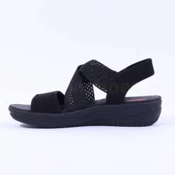Women Jana Elasticated Strappy Sandal - Black Fabric