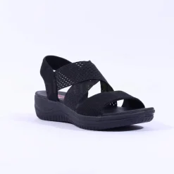 Women Jana Elasticated Strappy Sandal - Black Fabric