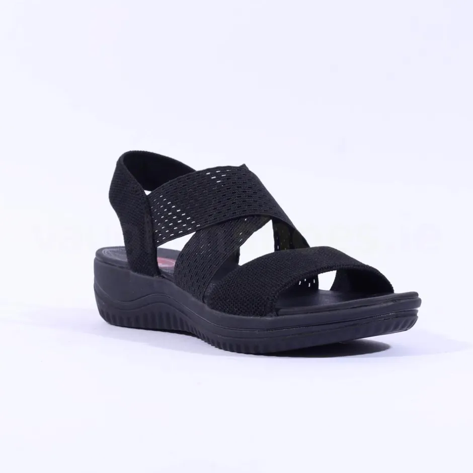 Women Jana Elasticated Strappy Sandal - Black Fabric