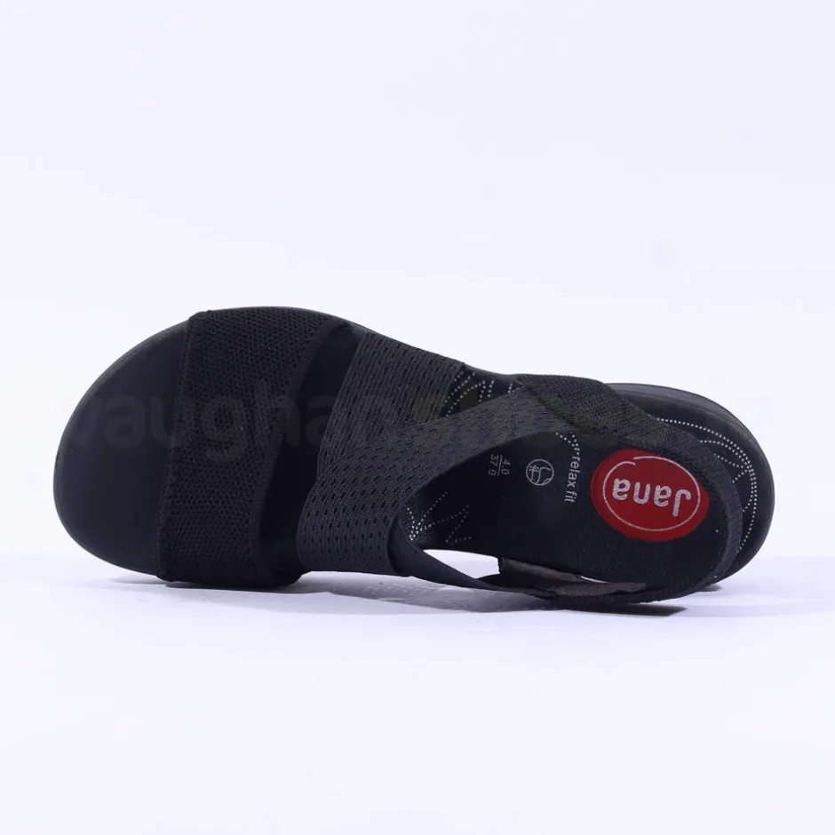 Women Jana Elasticated Strappy Sandal - Black Fabric