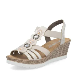 Women Rieker Elasticated Wedge Sandal - Beige Metallic